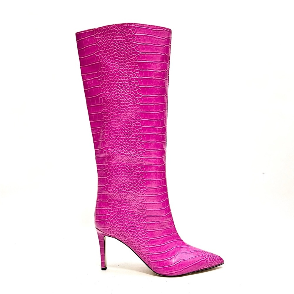 Guess Pink Croc-Embossed Knee-High Stiletto Boots